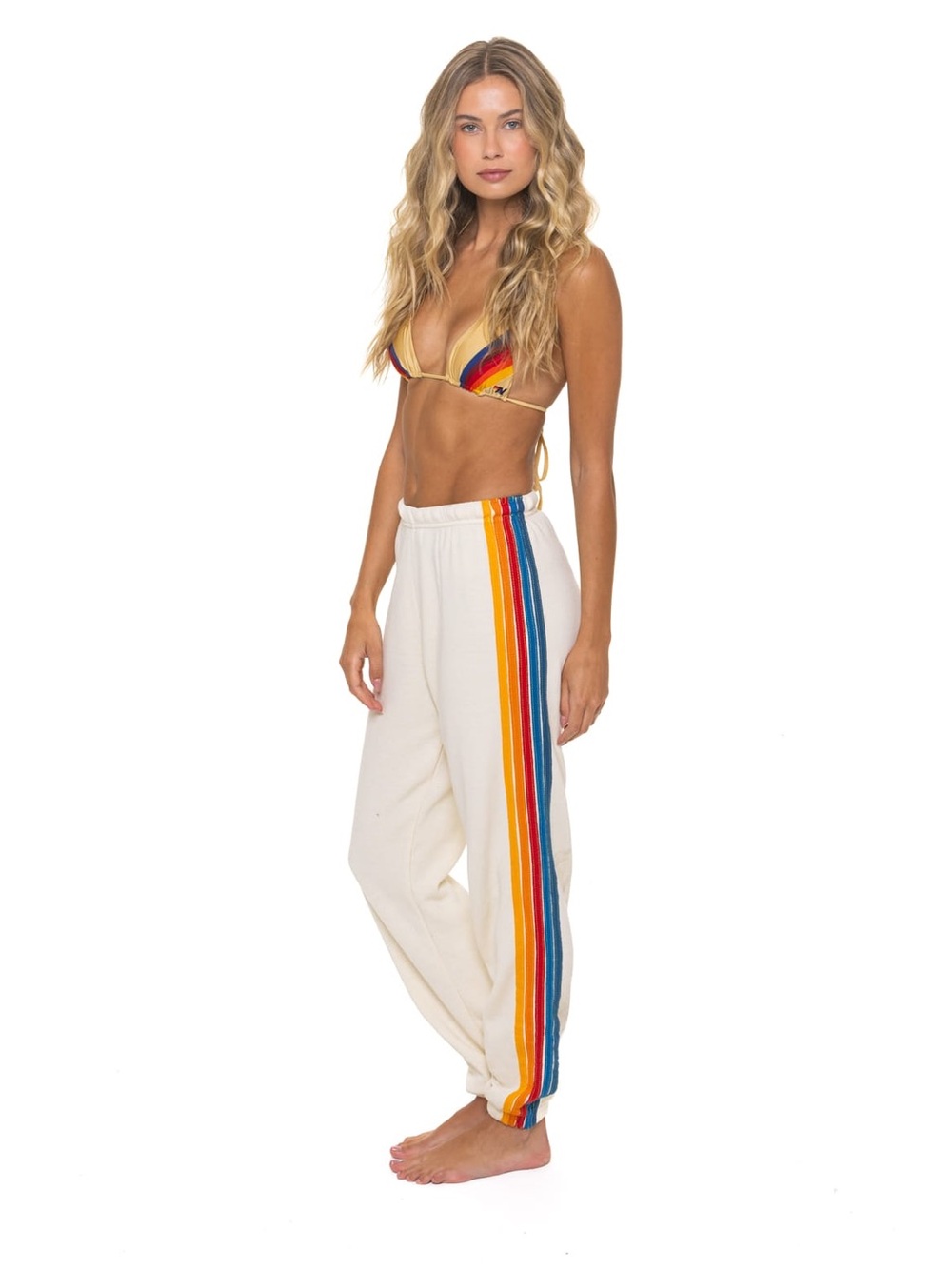 Aviator Nation Vintage White 5 Stripe Sweatpants, M, MSRP $165